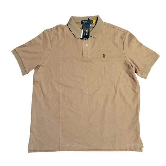 NEW Polo Ralph Lauren Tan Cotton Short Sleeve Mens Polo Shirt Size Large - Picture 4 of 9